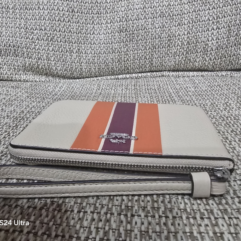 NWOT Coach Cream Wristlet with Orange and Purple Stripes MSRP $88 - Picture 3 of 8